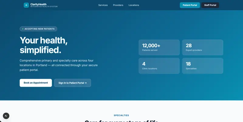 Screenshot of Healthcare Portal