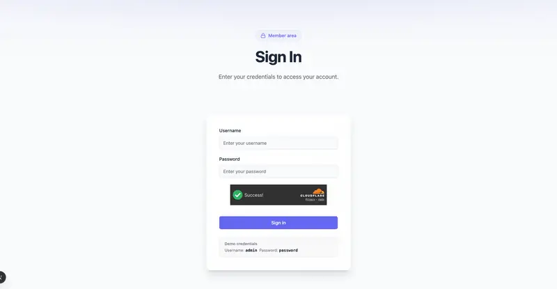 Screenshot of Login Page