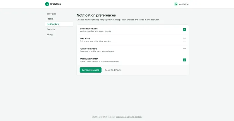 Screenshot of Notification Preferences