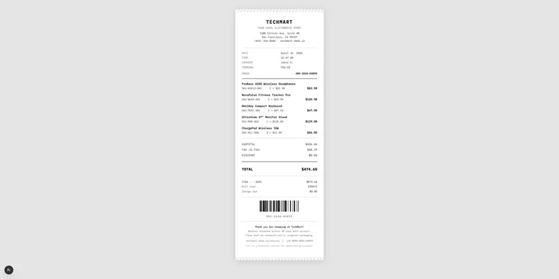 Screenshot of Order Receipt